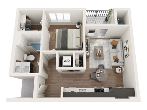 Floor plan for 1 bed, 1 bath, 580 sqft